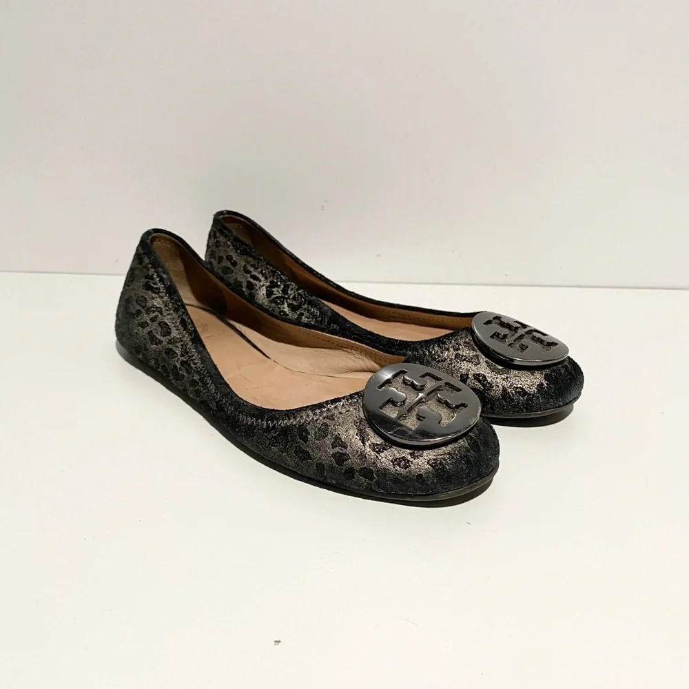 Tory Burch Luisa‎ Anthracite Metallic Women's Leopard Print Ballet Flats